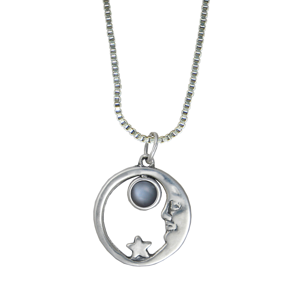 Sterling Silver Lucky Old Moon Pendant With Grey Moonstone